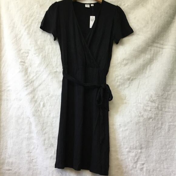 GAP Factory Black Short Sleeve Wrap Dress - Picture 7 of 16